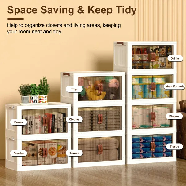 3Pcs Foldable Storage Bins With Lid Front Magnetic Door 